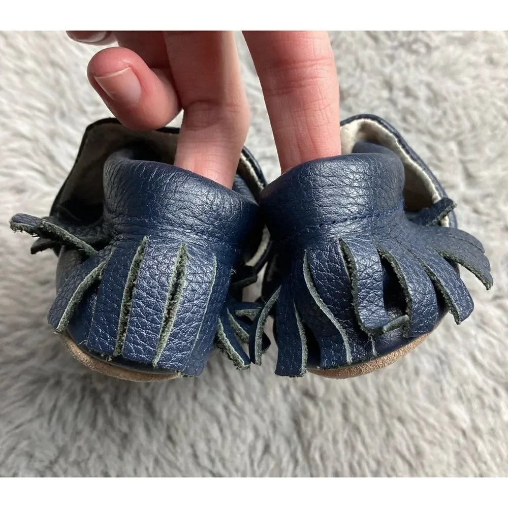 Marrians navy leather mini moccasins